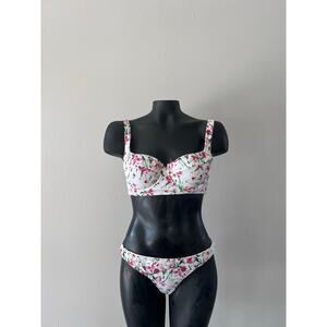 Tinibikini White Floral Two Piece Swimwear NWT Sz M Wire Push Up Beach Vacation